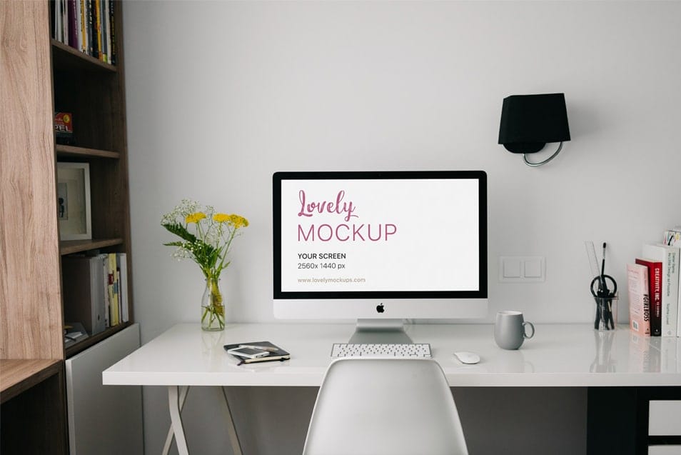 iMac Mockup On A White Table