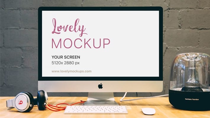 iMac Mockup With Harman Kardon Speaker