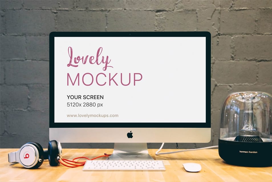 iMac Mockup With Harman Kardon Speaker