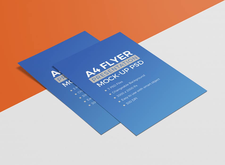 3 High Quality A4 Size Free Flyer Mockup PSD Files