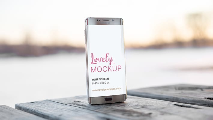 Android Phone Mockup on Wooden Table