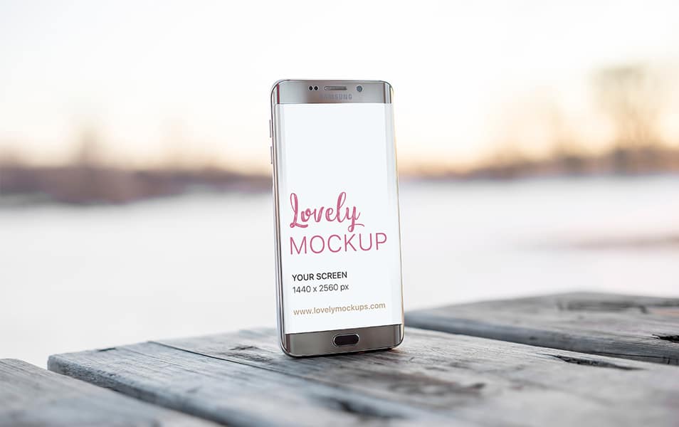 Android Phone Mockup on Wooden Table
