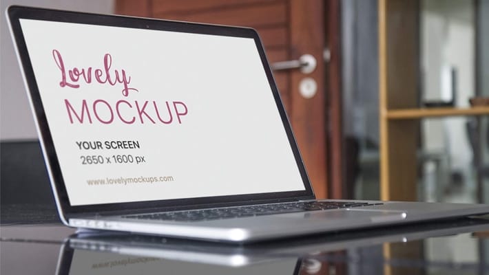 Apple Macbook Mockup on a Glass Table