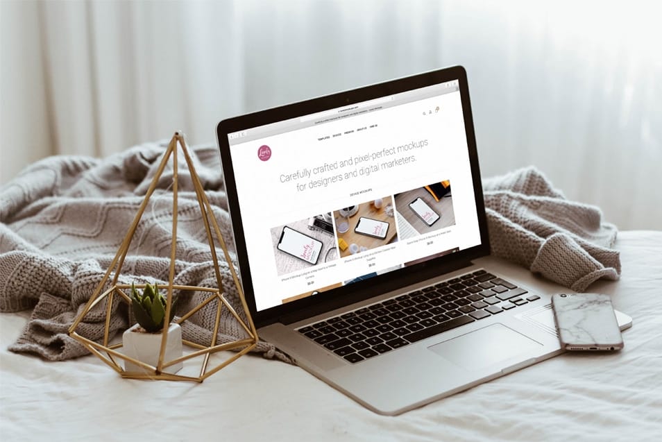 Apple Macbook Pro Mockup on Bed