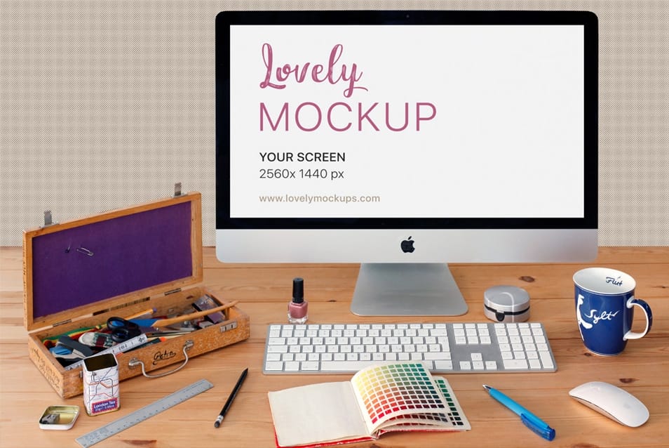 Apple iMac Mockup on Office Desk