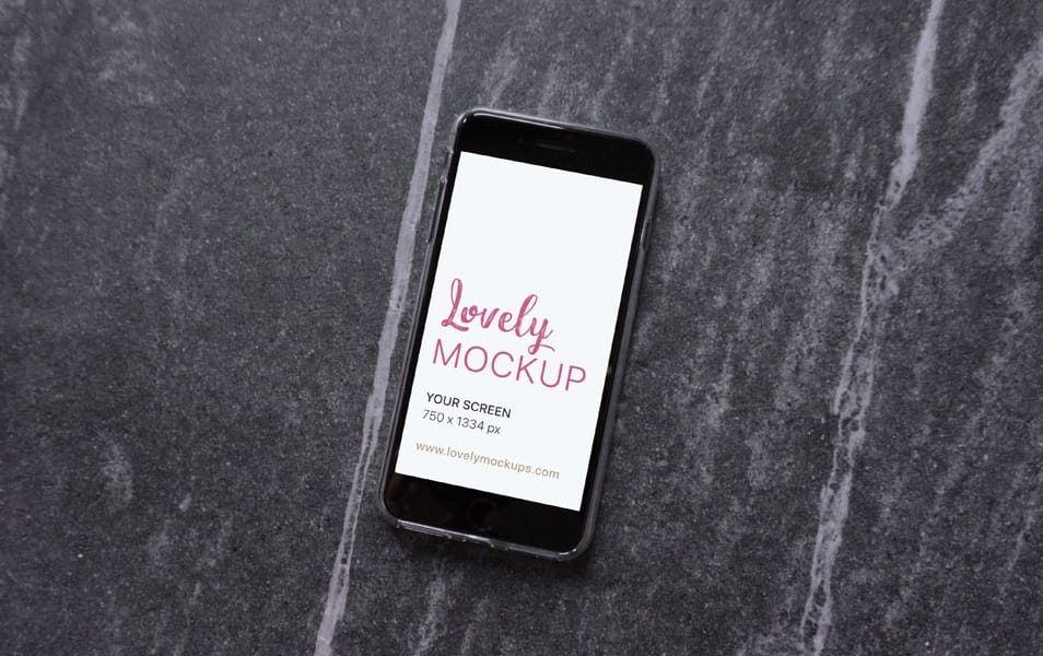 Black iPhone Mockup on A Stone Floor