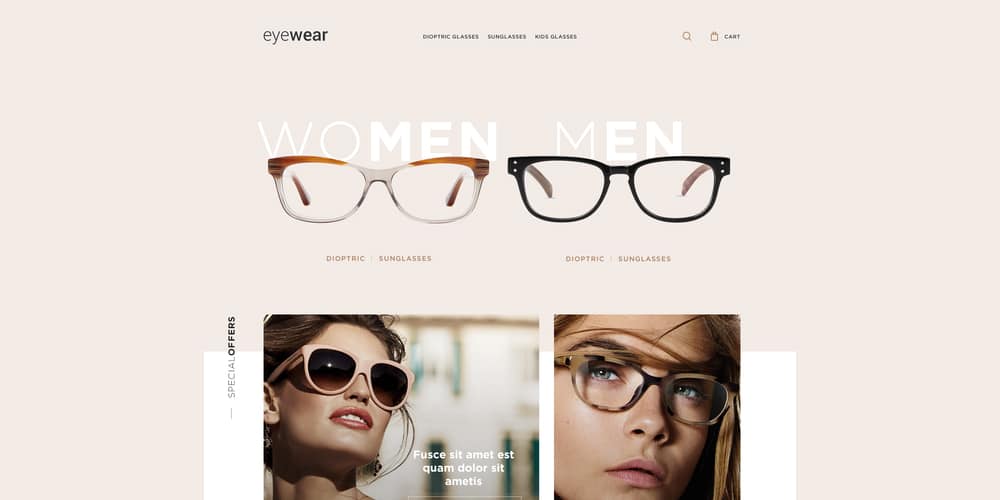 Eyewear E commerce Web Template PSD