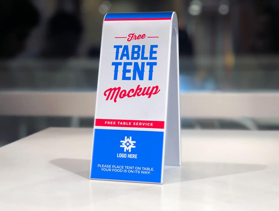 Free 2-Sided Plastic Table Tent Mockup PSD