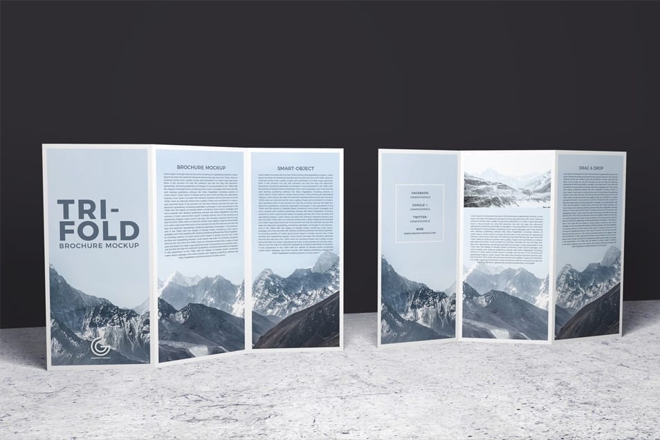 Free 2 Sided Tri-Fold Brochure Mockup PSD