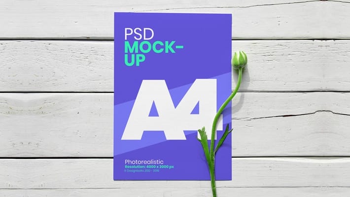 Free A4 Flyer with Flower Mockup PSD