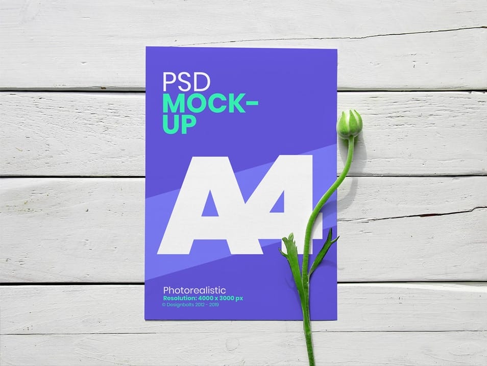Free A4 Flyer with Flower Mockup PSD