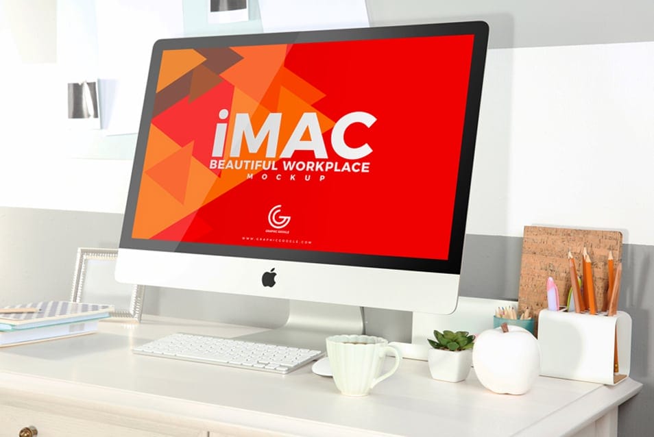 Free Beautiful Workplace iMac Mockup