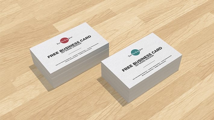 Free Business Cards on Wood Mockup