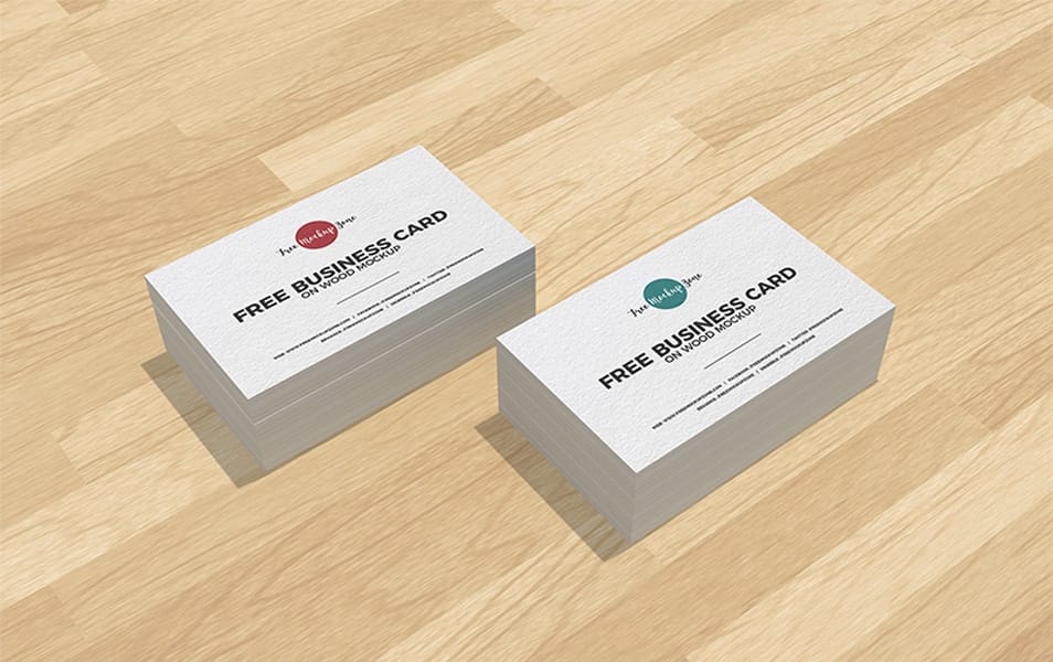Free Business Cards on Wood Mockup