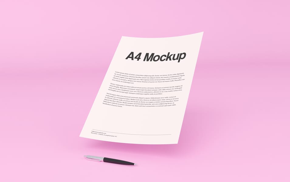Free Floating A4 paper PSD Mockup