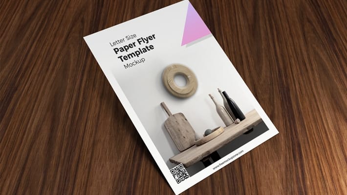 Free Letter Size Paper Flyer Template on Wood Mockup