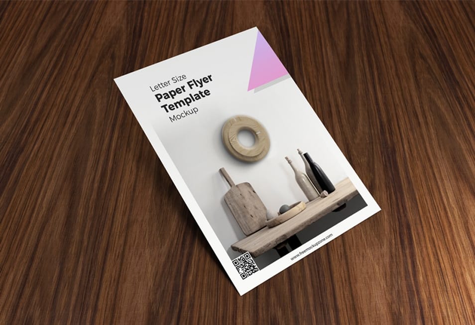 Free Letter Size Paper Flyer Template on Wood Mockup