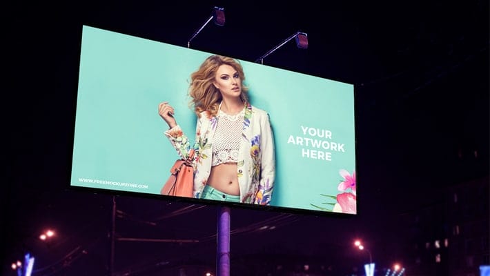 Free Night Scene Advertisement Billboard Mockup