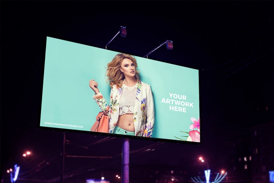 Free Night Scene Advertisement Billboard Mockup