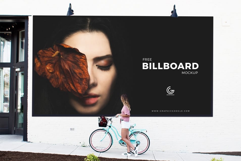 Free Outdoor Girl Watching Billboard Mockup PSD