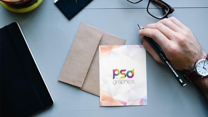 Free Postcard with Envelope Mockup