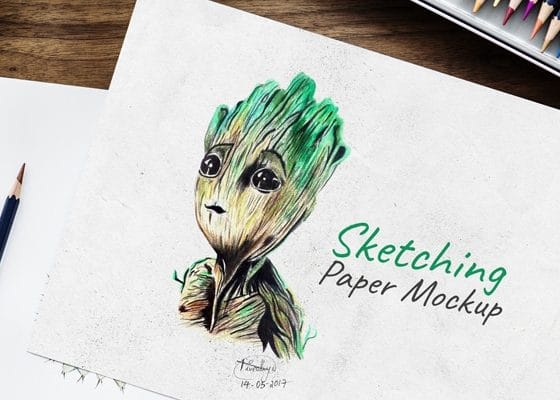 Free Sketching / Drawing Paper Mockup PSD