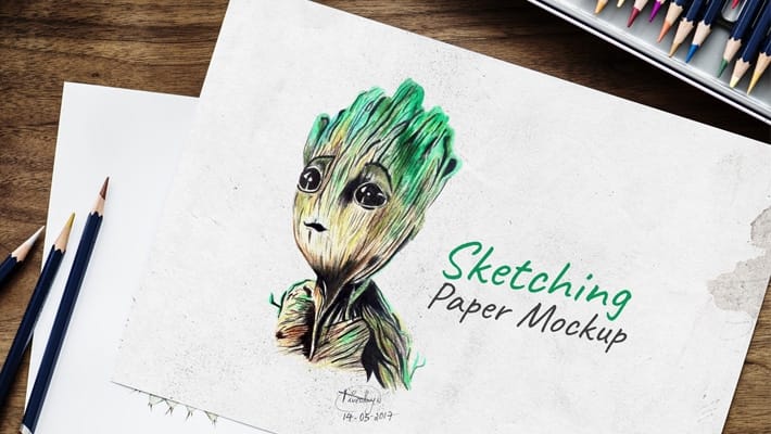 Free Sketching / Drawing Paper Mockup PSD