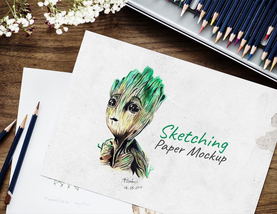 Free Sketching / Drawing Paper Mockup PSD