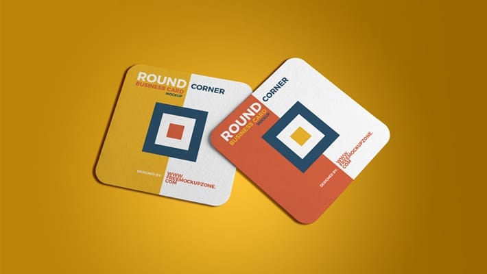 Free Square Round Corner Business Card Mockup