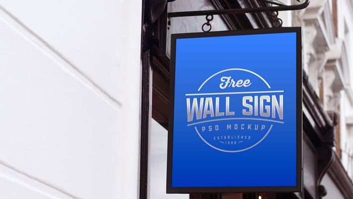 Free Wall Mounted Classic Wall Sign Mockup PSD
