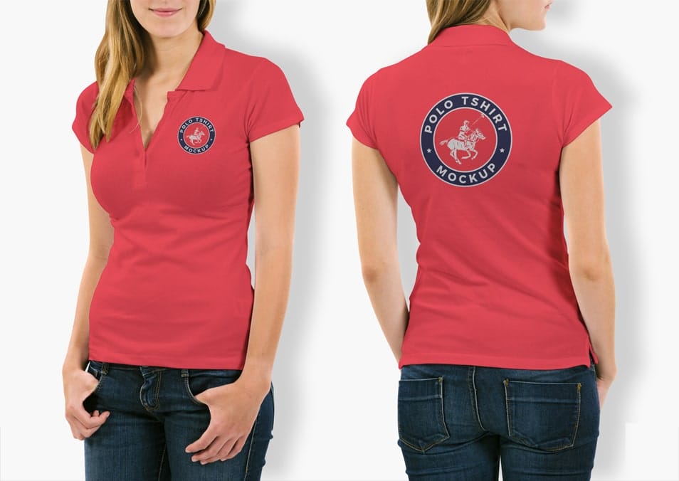 Free Woman With Polo T-Shirt Mockup PSD