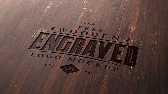Free Wood Engraved Logo Mockup PSD