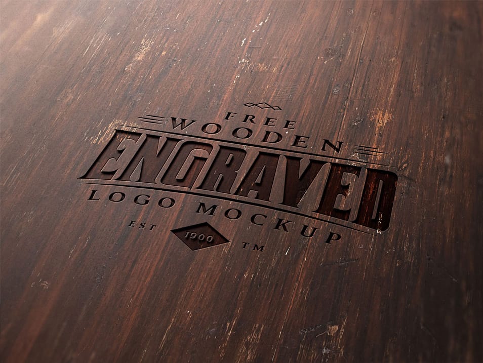 Free Wood Engraved Logo Mockup PSD