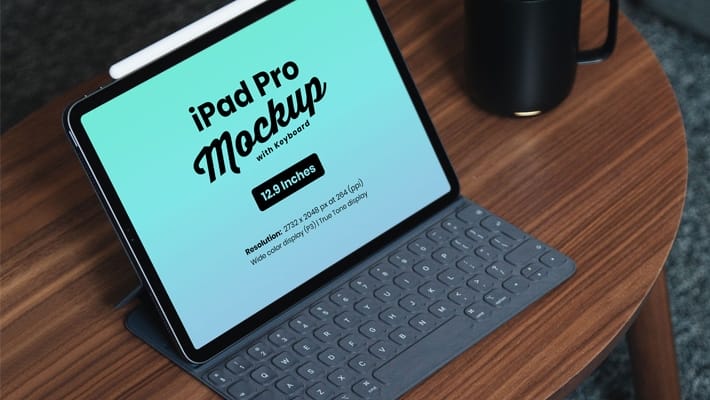 Free iPad Pro Mockup PSD with Keyboard