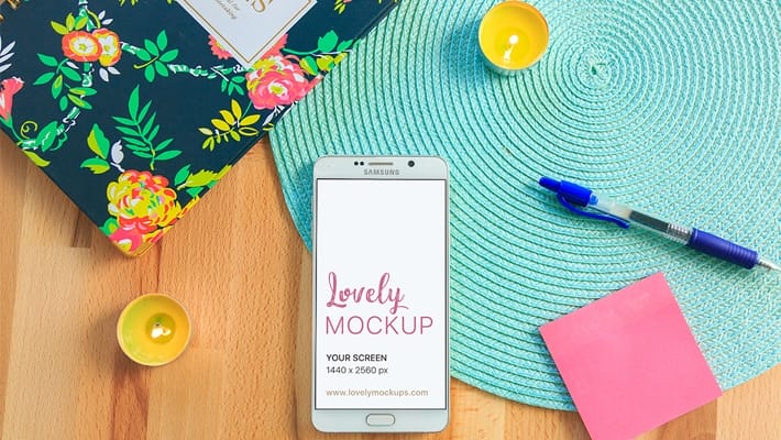 Galaxy Note Mockup With Two Yellow Candles