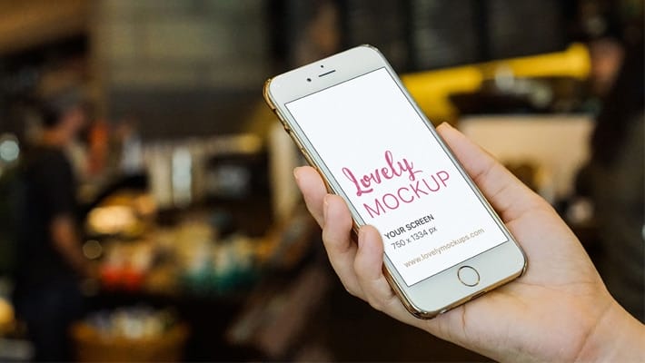 Gold iPhone Mockup With Blurred Background