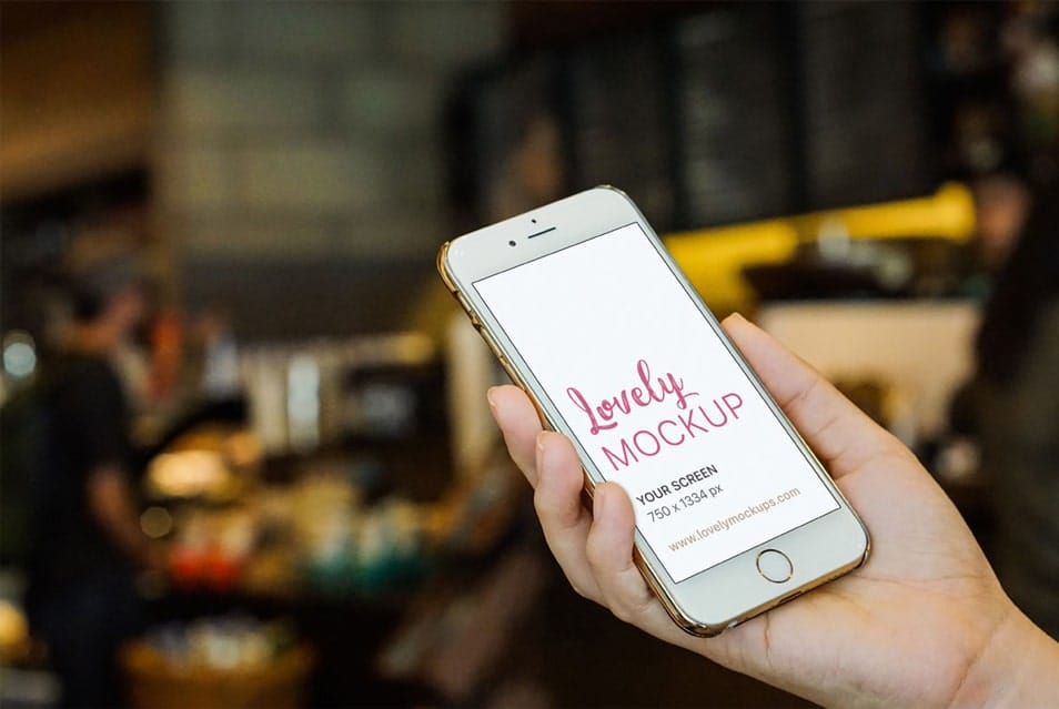 Gold iPhone Mockup With Blurred Background