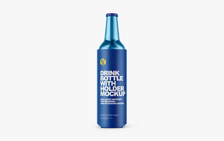 Metallic Drink Bottle w/ Holder Mockup