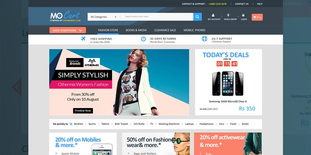 Free Ecommerce Web Templates PSD 105 Mocart