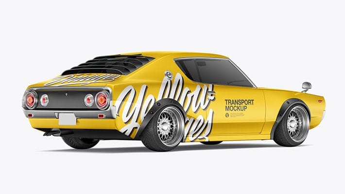 Retro Sport Car Mockup - Back Half Side View