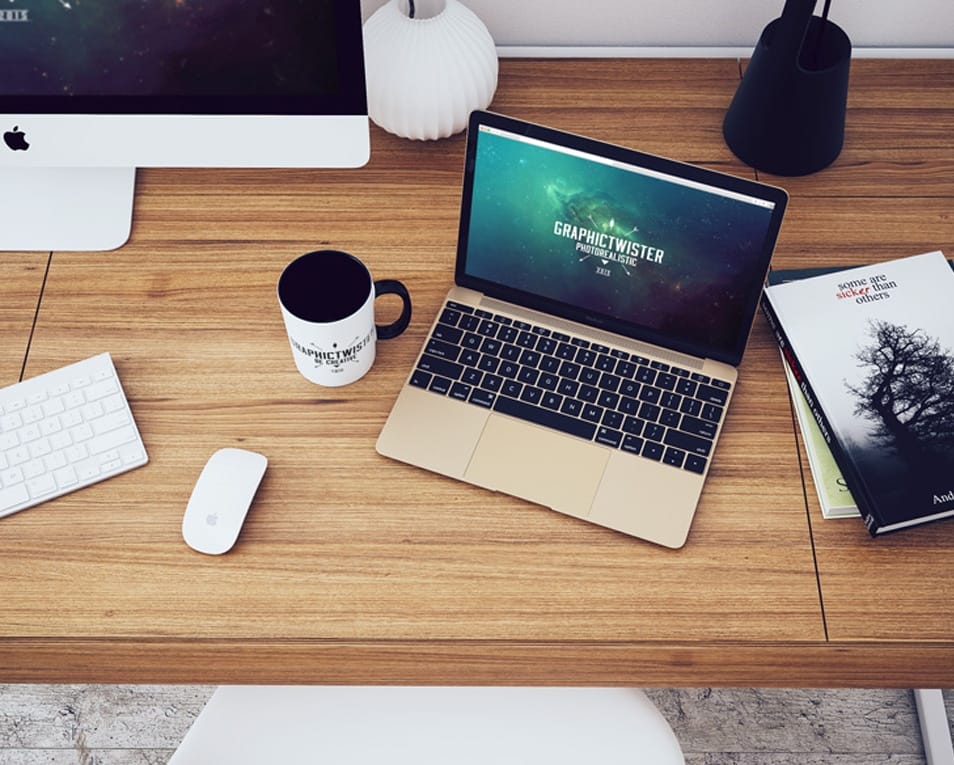 Top View MacBook Workspace Mockup