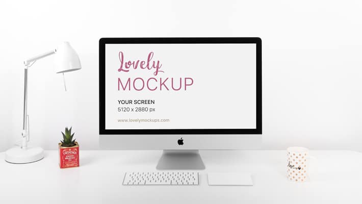 iMac Mockup On Clean White Desk