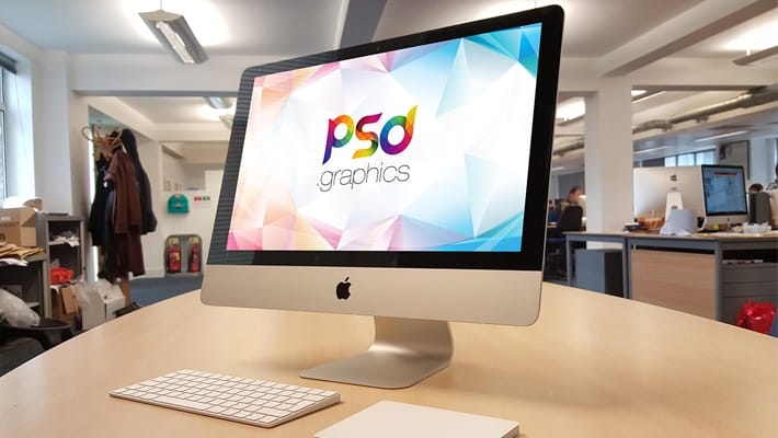 iMac On Office Desk Mockup PSD