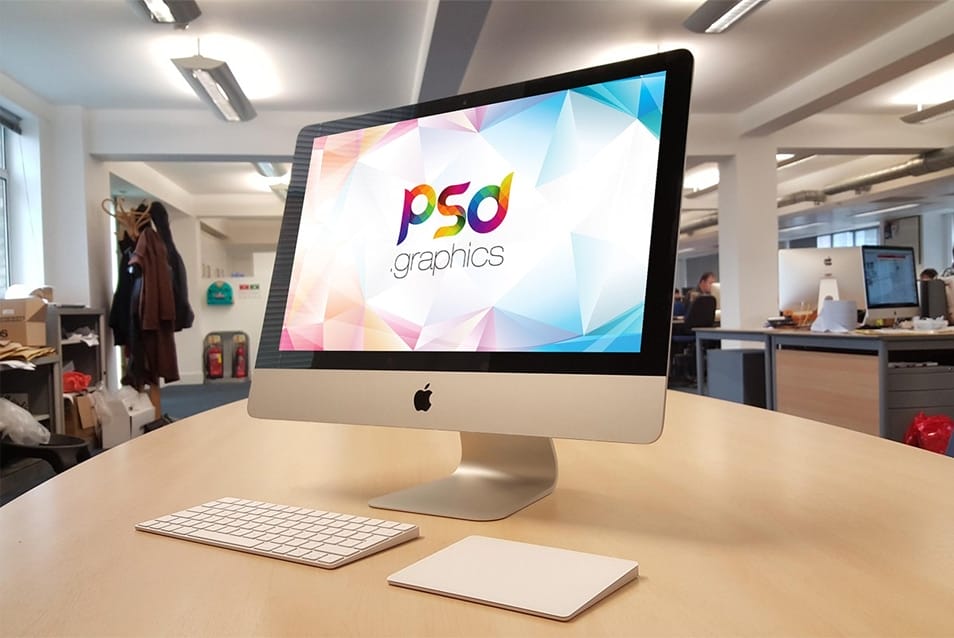 iMac On Office Desk Mockup PSD