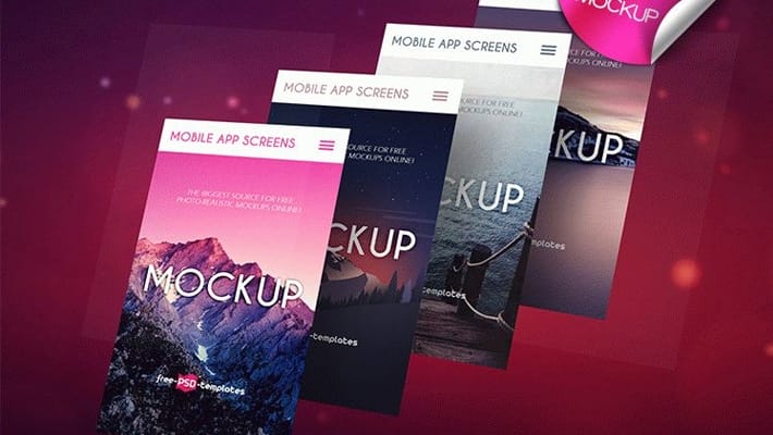 3 Free Mobile App Screens Mock-ups in PSD