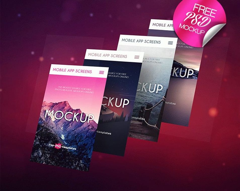 3 Free Mobile App Screens Mock-ups in PSD