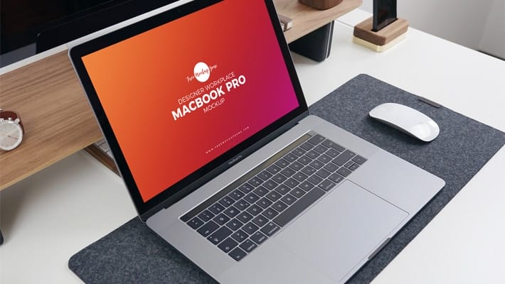 Free Designer Workplace MacBook Pro Mockup PSD