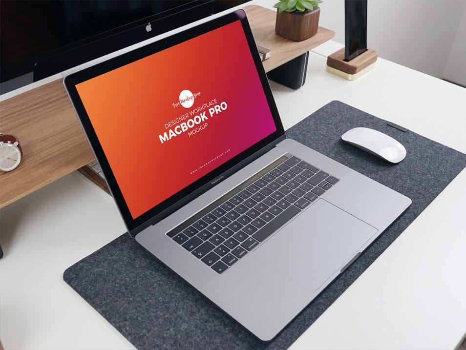 Free Designer Workplace MacBook Pro Mockup PSD
