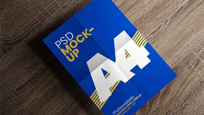 Free Folded A4 Size Flyer / Poster Mockup PSD