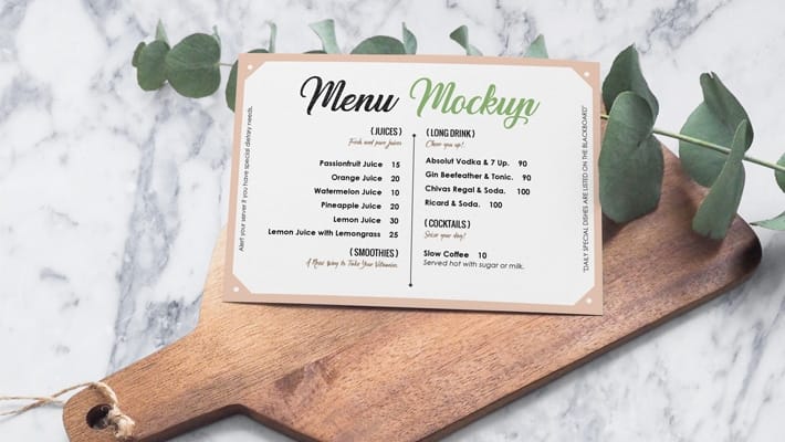 Free Landscape Hotel / Restaurant Menu Mockup PSD